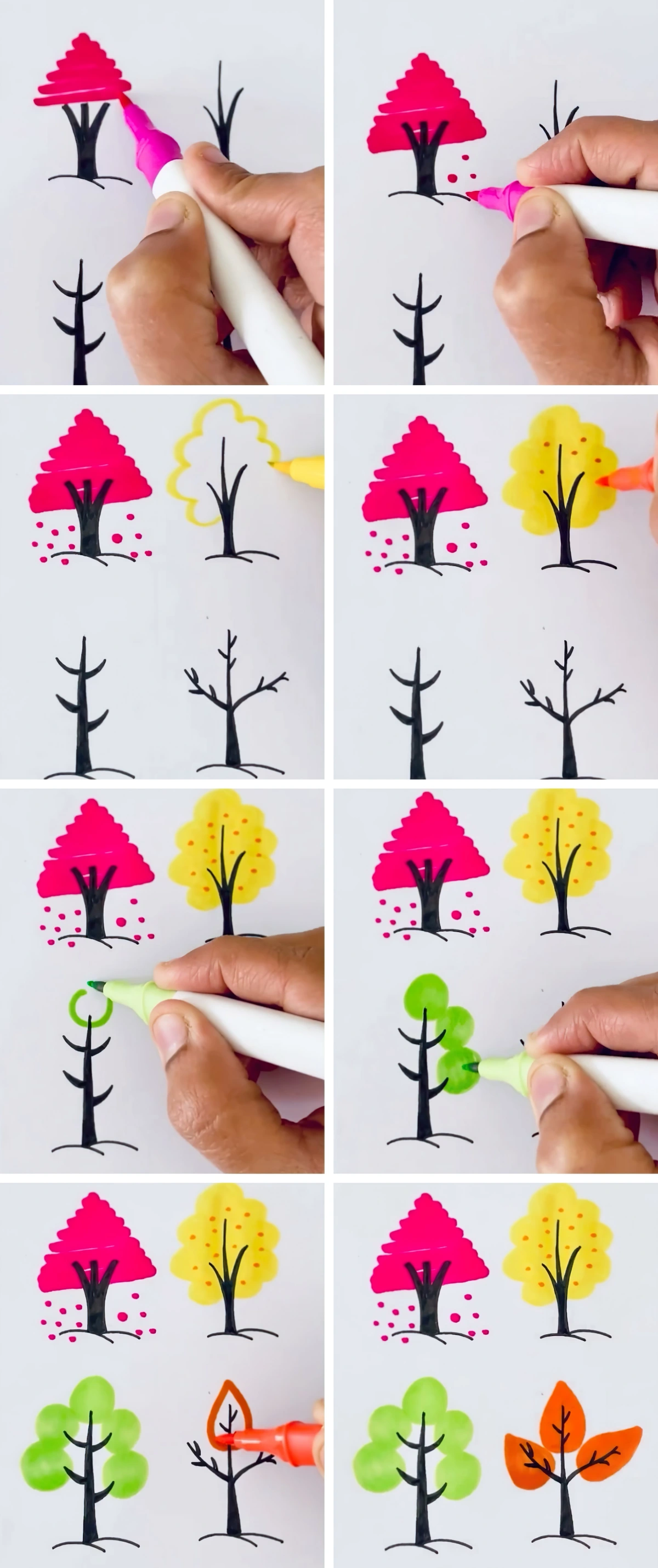 tutoriel arbre facile etape par etape couleurs enfants