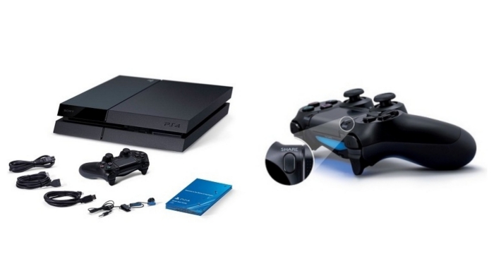 console de jeux vidéos PS4 à louer en ligne avec manette noire sans fils et câbles