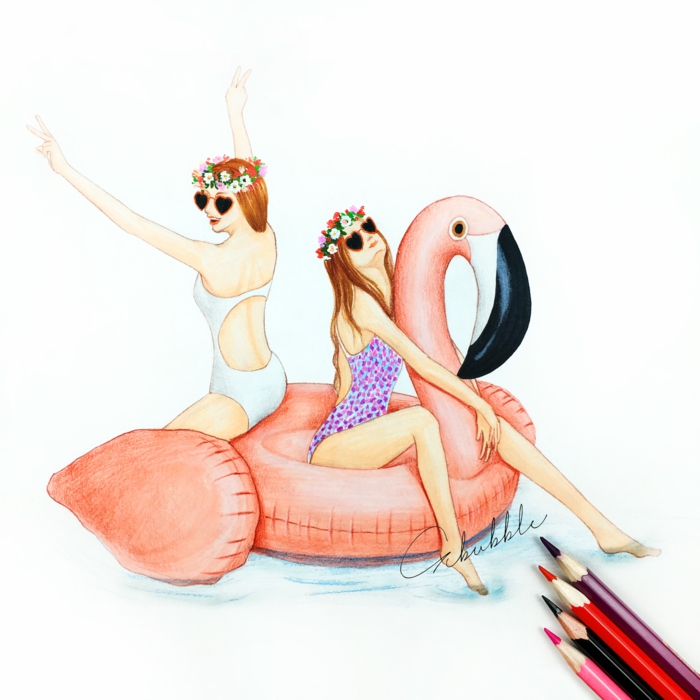 Dessin pour sa meilleure copine idée dessin piscine flamingo gonflable