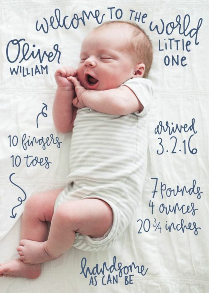 carté de naissance bébé créative avec la photo d'un nouveau né et des scripts