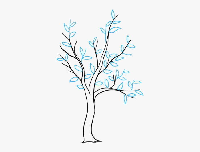 modèle arbre facile à dessiner pour débutant, dessin arbre avec tronc et branches, comment faire une feuille arbre facile, dessiner un arbre avec des feuilles