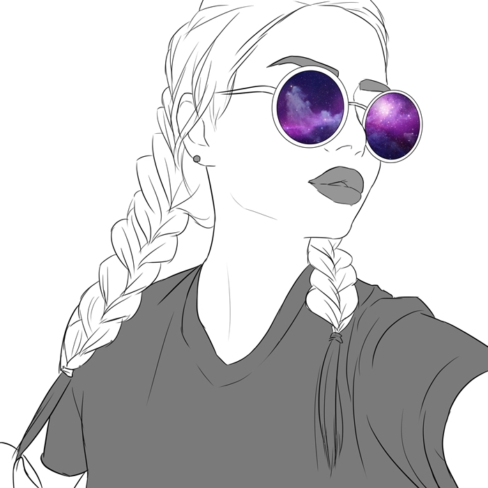 fond d'écran stylé, dessin digital de fille swag aux cheveux blonds tressés avec lèvres foncés et lunettes de soleil
