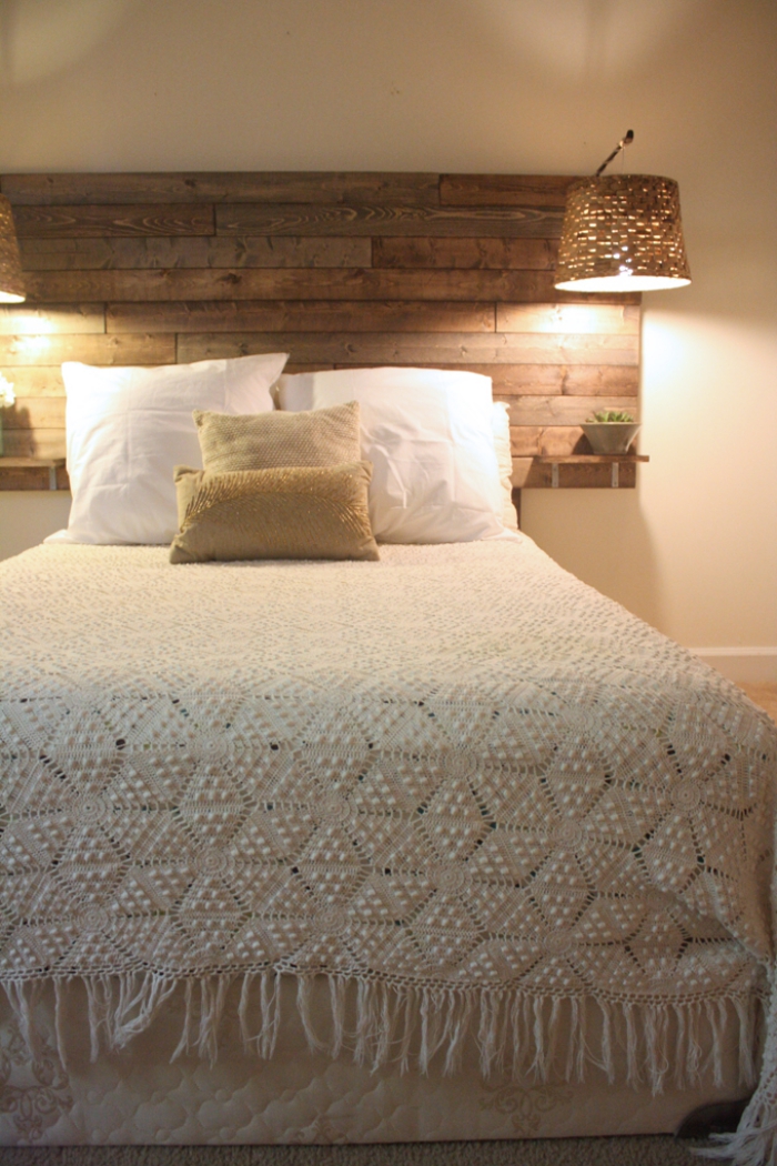 faire une tete de lit, quelle couleur pour la chambre adulte avec meubles en bois et lampes de chevet