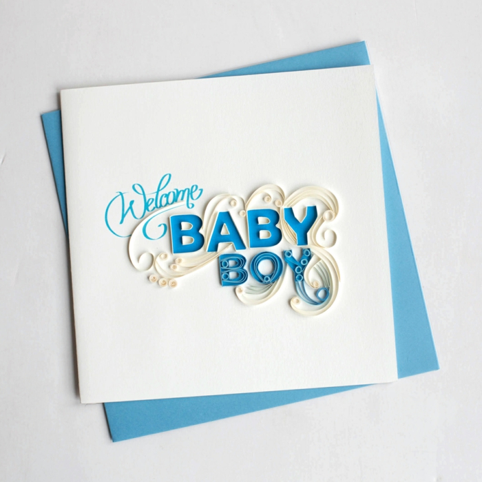 faire part naissance garçon, design avec papier quilling, annoncer la naissance de son fils