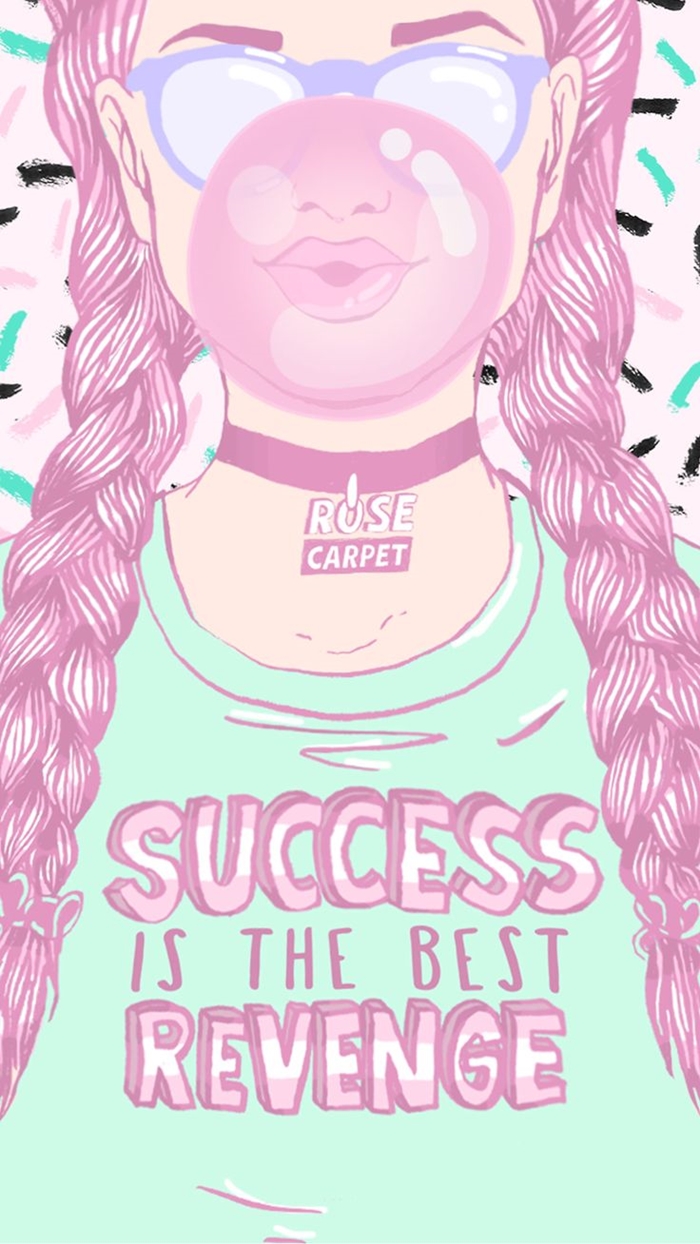 fond d'écran pour fille ado swag, dessin digital en couleurs rose avec silhouette fille swag aux cheveux tressés
