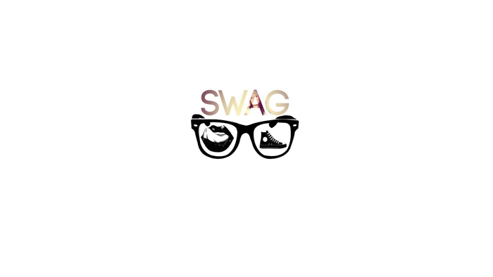 image swag pour fond d'écran, photo blanche avec lettres swag et petits dessin à design swag avec lunettes de soleil et baskets