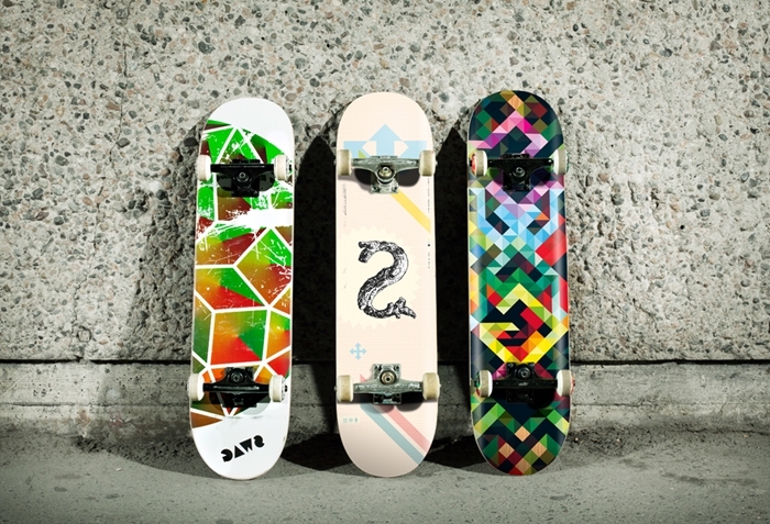 photo d'écran en style swag avec skateboards à design et couleurs variés