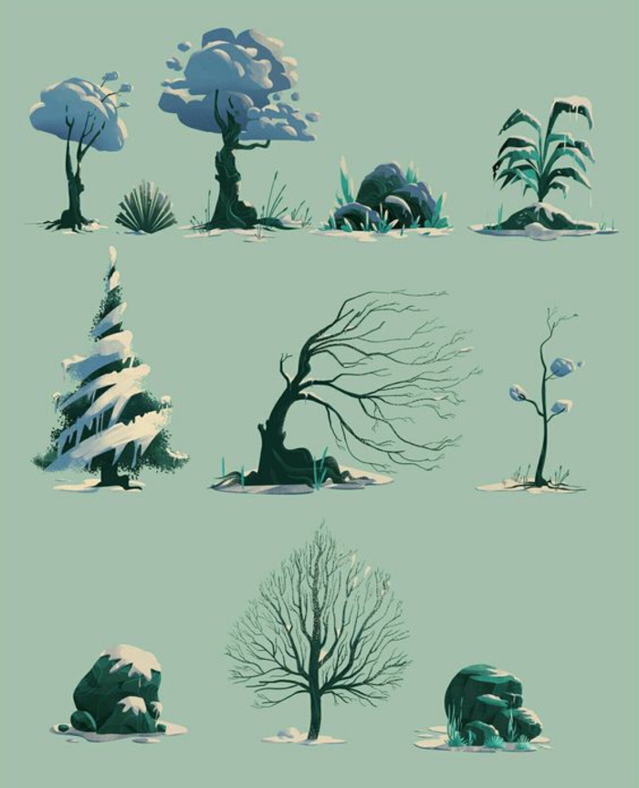 Model de dessin facile croquis au crayon dessin arbres hiver neige sur arbre hiver dessin