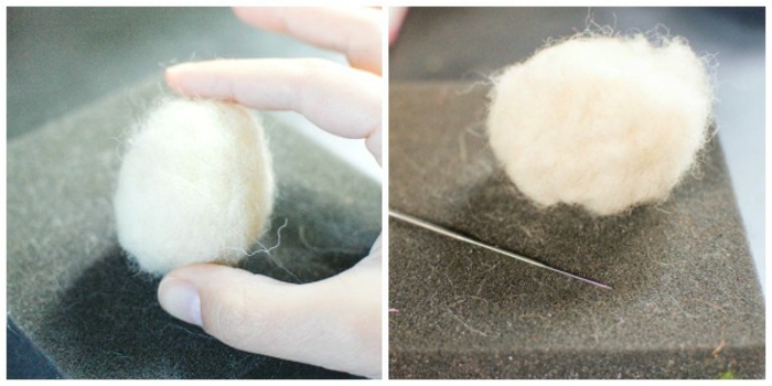 laine feutrée, laine cardée enroulée et feutrée pour la création d'un oeuf