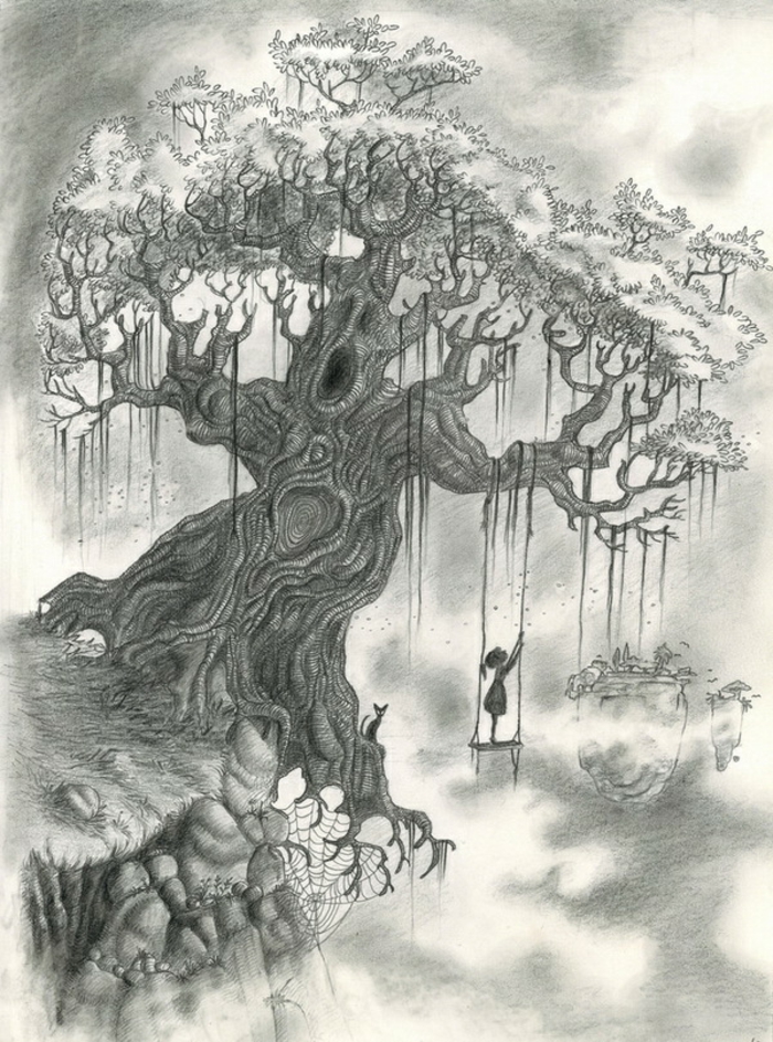 Magnifique arbre en dessin arbre dessin simple chene dessin arbre de vie balancoire chat noir crayon 