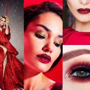 Le maquillage avec rouge à lèvre rouge pour les fêtes de fin d'année 2021