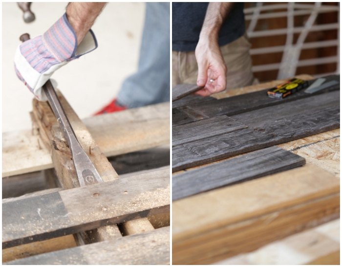 tete de lit en palette, instructions pour démonter les planches de bois et les couper de la même taille