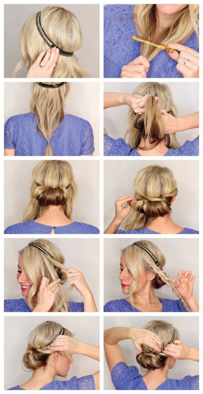 étapes à suivre pour faire une coiffure facile aux cheveux attachés à l'aide d'un bandeau noir