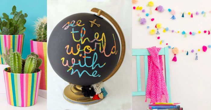 objets décoratifs à fabriquer soi-même pour la chambre ado fille, globe du monde noir matte à design lettres inspirantes
