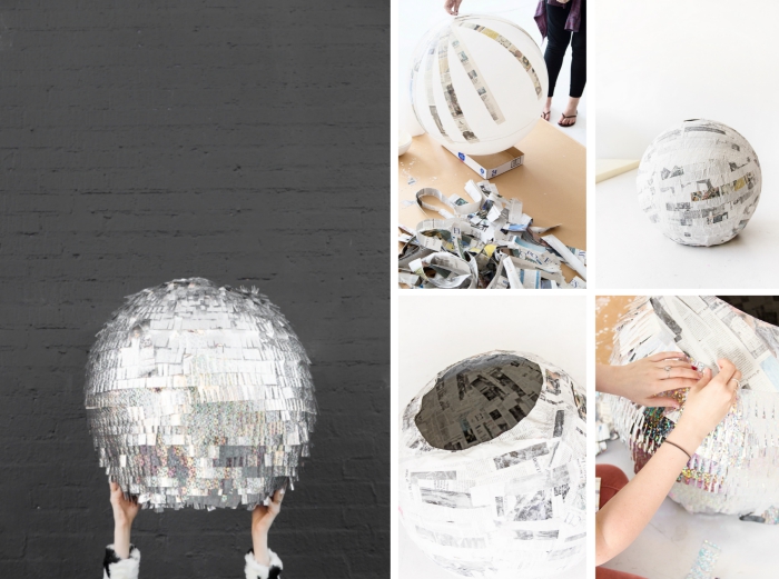 projet créatif diy déco chambre avec disco boule en papier, objet décoratif à design rétro