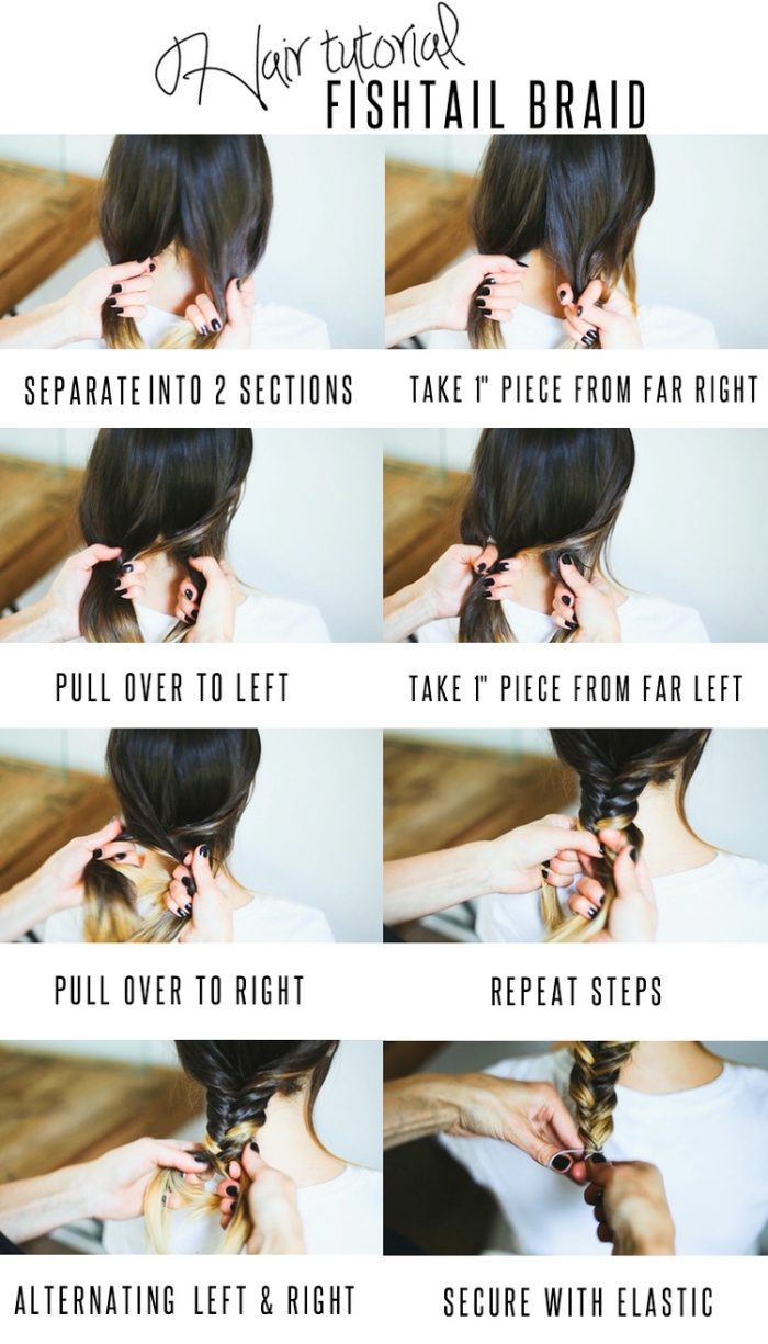 tutoriel avec les étapes à suivre pour faire une tresse originale sur cheveux longs et légèrement éclaircis