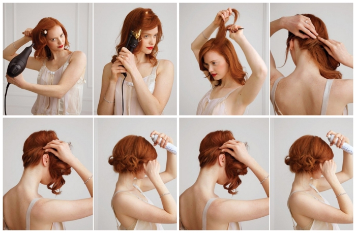 modele de coiffure, tutoriel avec photos pour faire une coiffure en cheveux mi-longs et bouclés