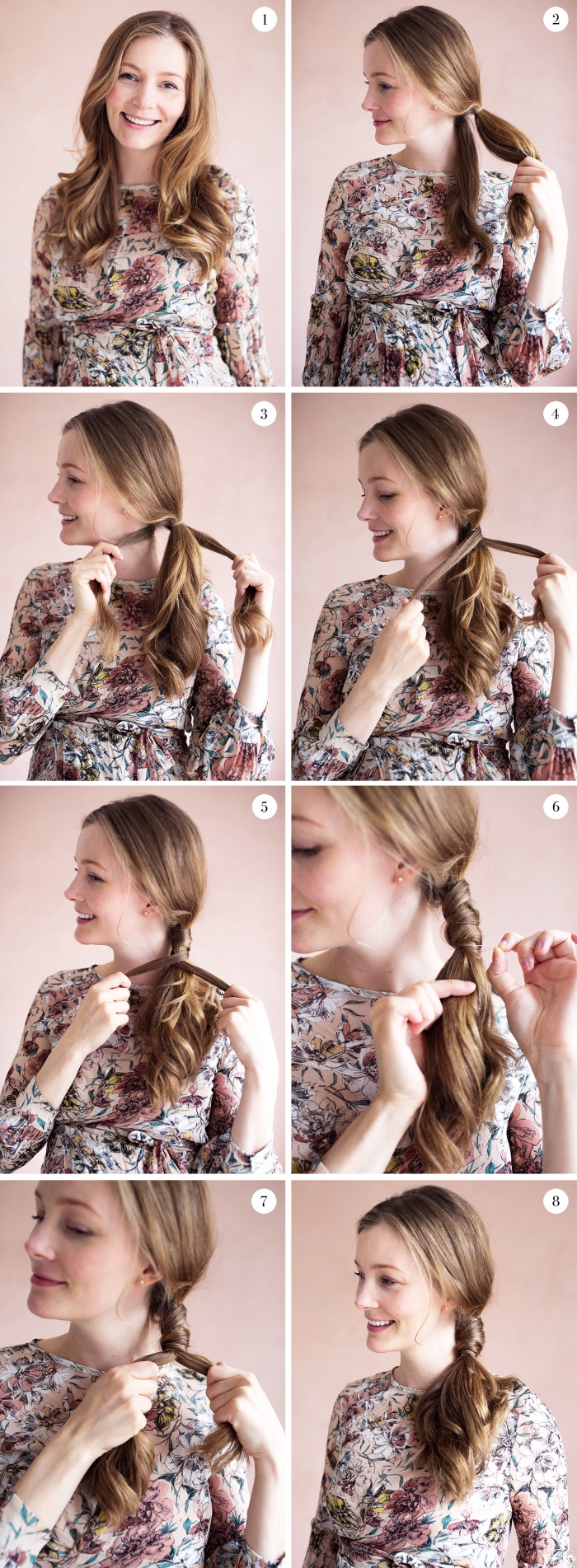 coupe de cheveux femme, tutoriel avec photo pour attacher les cheveux longs en queue original de côté