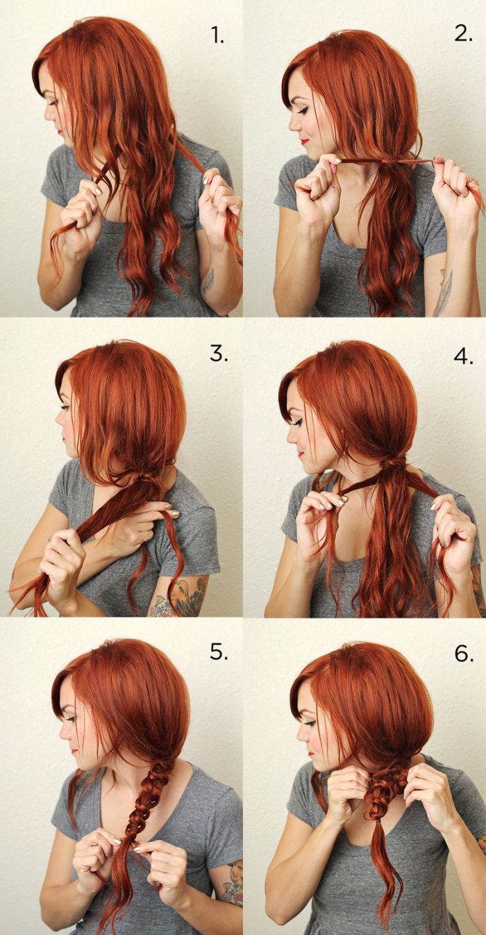 tutoriel pour réaliser une coiffure en cheveux attachés en tresse originale de côté en mèches torsadées avec volume