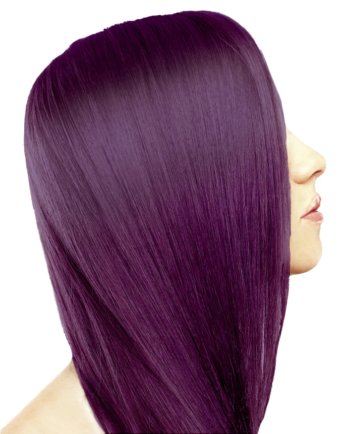couleur cheveux violine 2018, coupe de cheveux longs et sains de base marron colorés en violet prune