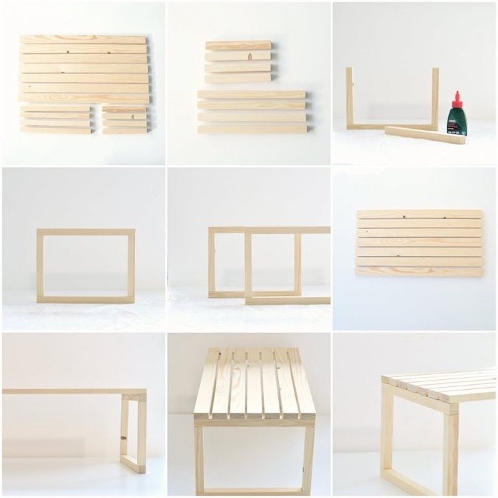 tuto comment fabriquer sa table basse en lattes de bois assemblées à l aide de colle, bricolage facile maison