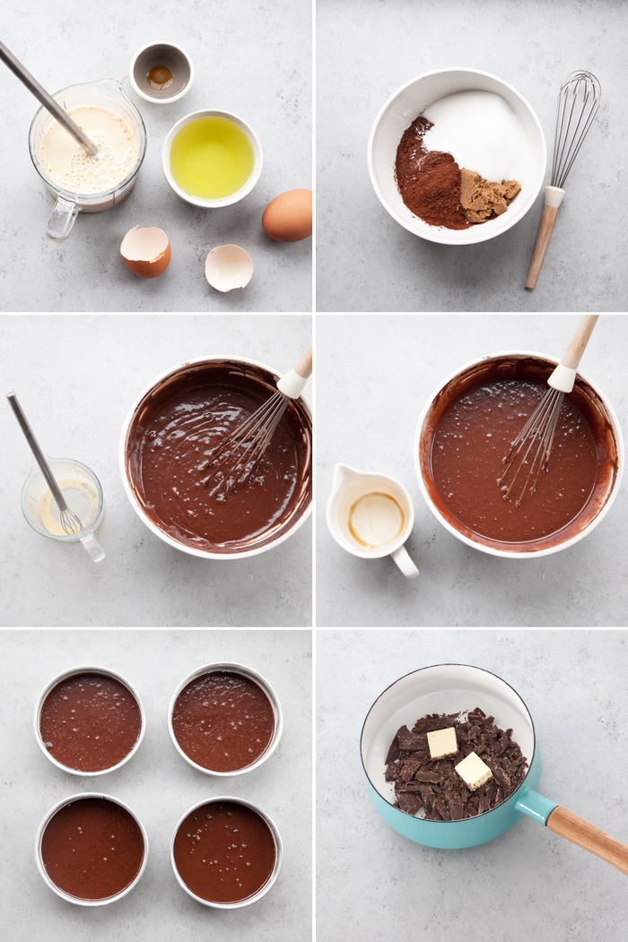 les étapes de la préparation d'un gateau d’anniversaire au chocolat facile et rapide; recette traditionnelle pour un glaçage au beurre chocolaté
