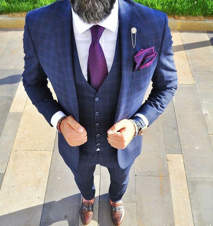 costume homme zara costard bleu violet cravate gilet 3 pièces