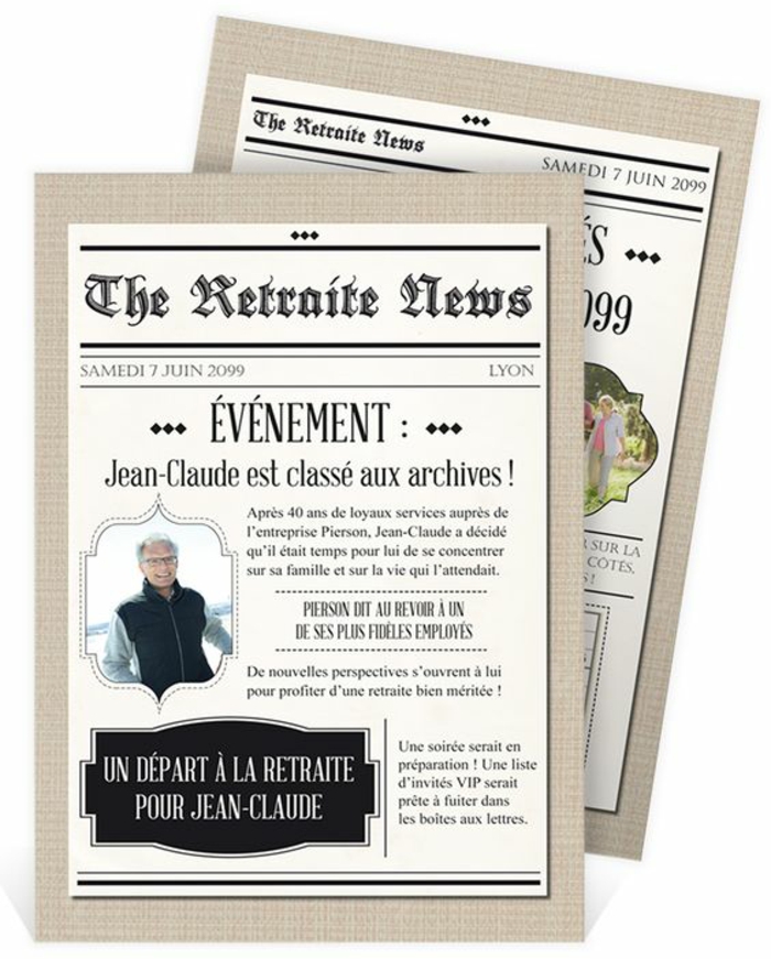 carte de retraite, Jean-Claude est classé aux archives, un départ à la retraite pour Jean-Claude, le grand événement. façon journal populaire 