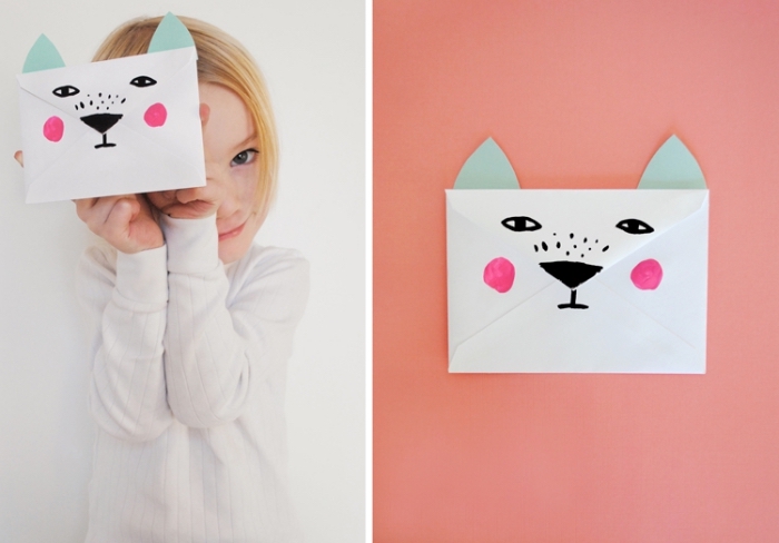 comment faire une enveloppe en papier, activité créative pour les enfants, idée comment décorer l'enveloppe blanche