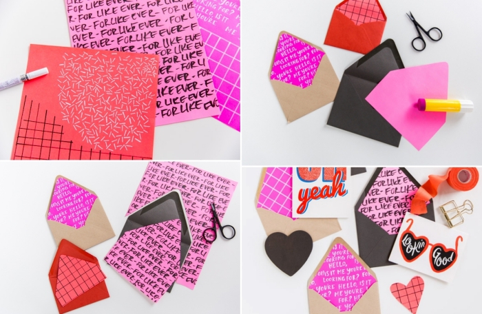 faire une enveloppe avec une feuille a4, modèle d'enveloppe DIY à design fashion avec papier coloré et stickers adhésifs