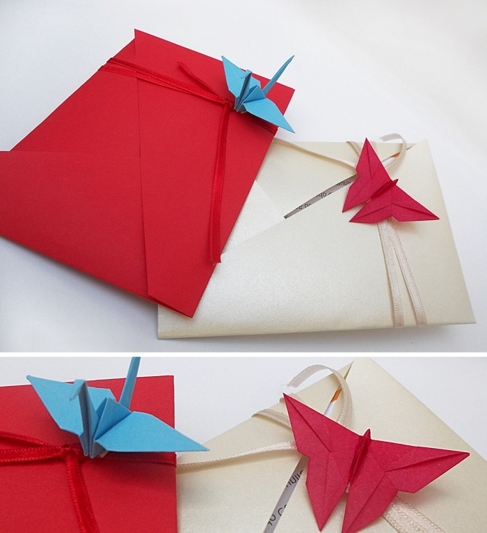 idée pour faire une enveloppe avec papier blanc et rouge en utilisant la technique de pliage origami