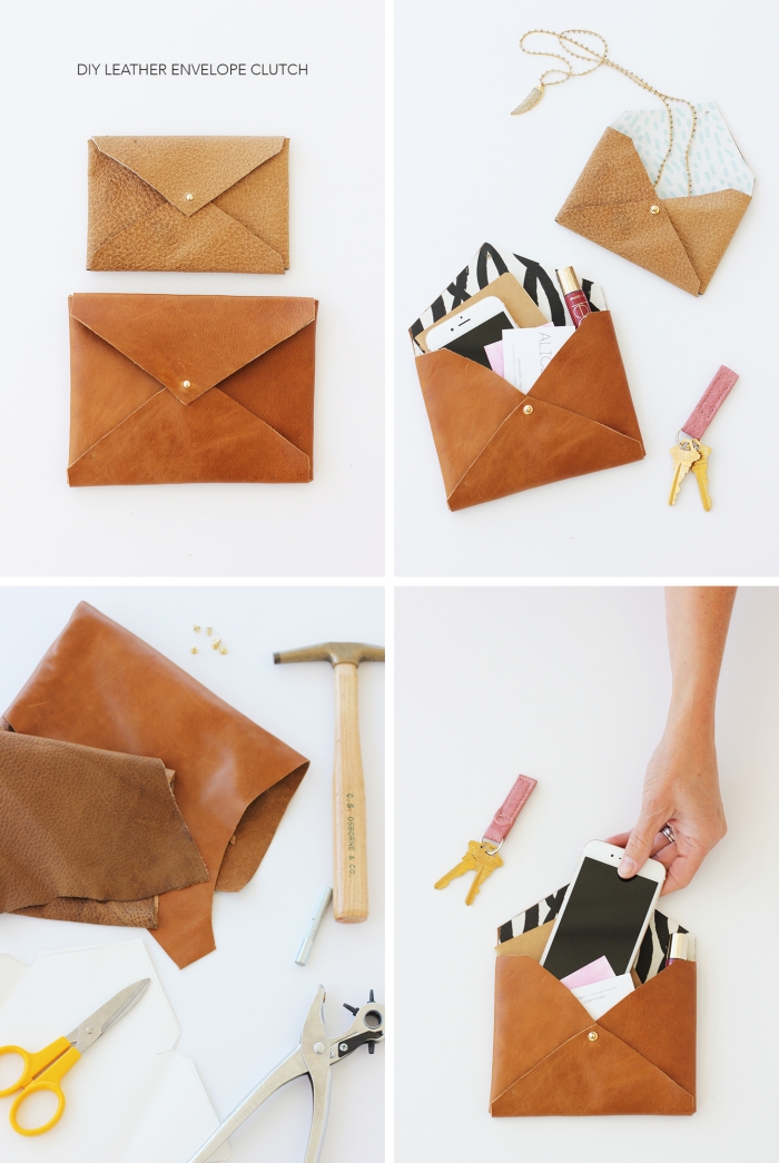 idée comment fabriquer une poche en faux cuir avec boutons, étapes à suivre pour fabriquer une enveloppe en cuir