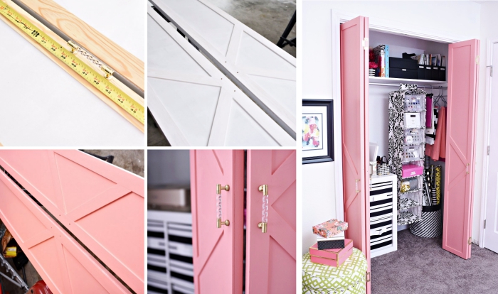 comment décorer les meubles avec une couche de peinture rose poudré, arrangement garde-robe chambre ado fille