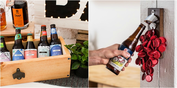 idée cadeau homme pour ceux qui apprécient la bière, un coffret de bières artisanale et un ouvre-bouteille mural