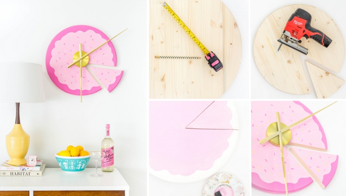 tutoriel pour faire un horloge diy à design donut rose pour la chambre d ado fille, activité manuelle pour adultes