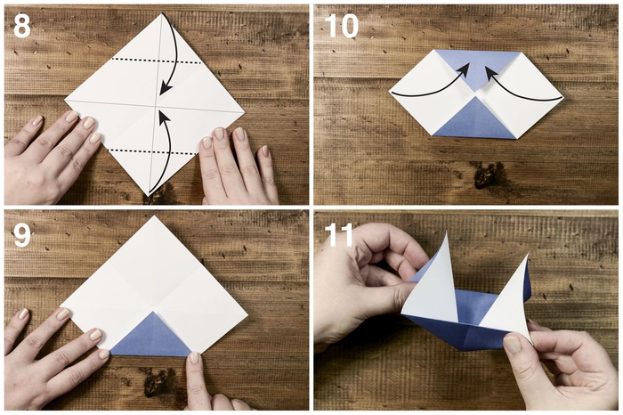 les étapes de pliage d'un modèle d'origami bateau à voile, l'art de pliage origami pour débutants