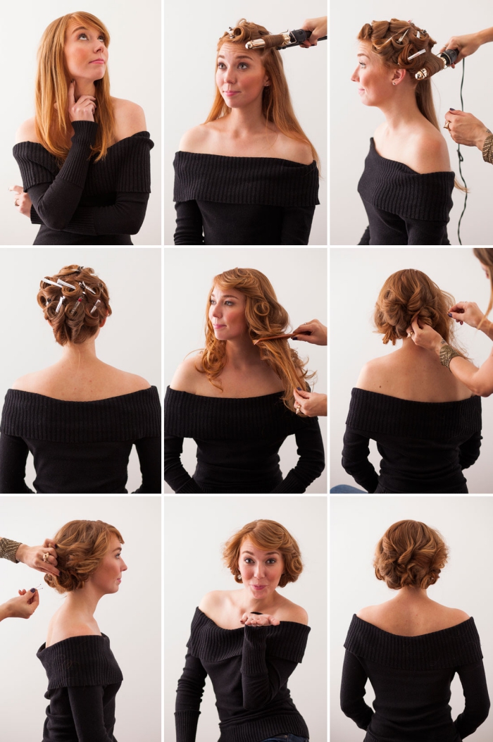 modele de coiffure, étapes à suivre pour faire une coiffure en cheveux attachés avec frange de côté