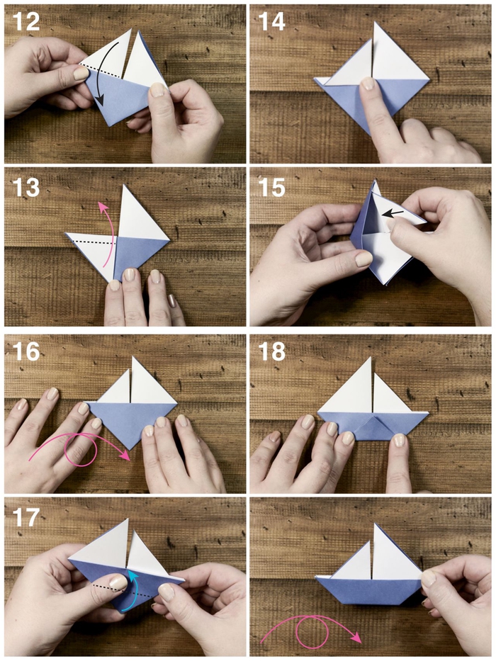 activité ludique et intelligente pour enfants, explications étape par étape pour réaliser un modèle origami bateau à voile