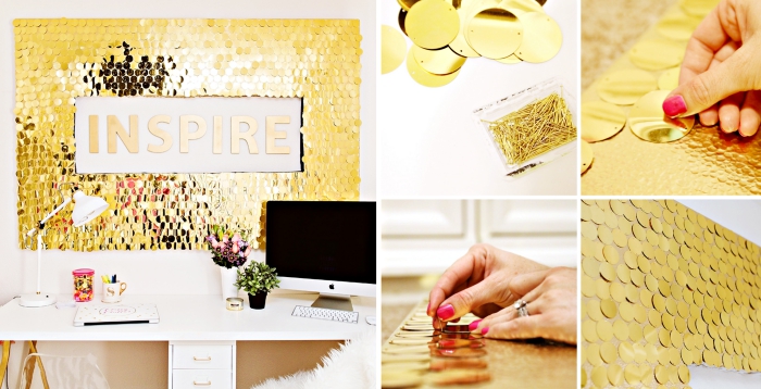 décoration glamour pour les murs dans la chambre fille avec paillettes dorées et lettres inspirantes