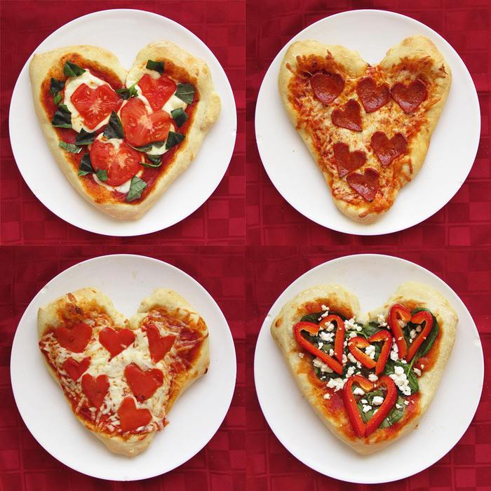 idée originale pour un menu saint valentin pour deux, quatre recettes pour un pizza facile en forme de coeur