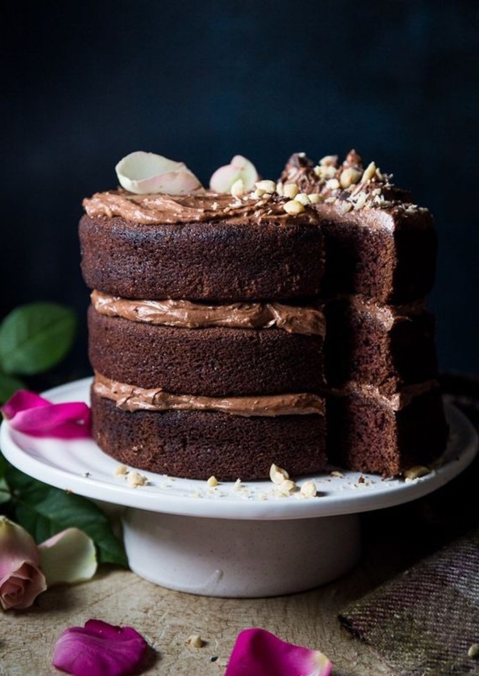 une recette de gateau facile et rapide au double chocolat nutella, layer cake nutella facile 