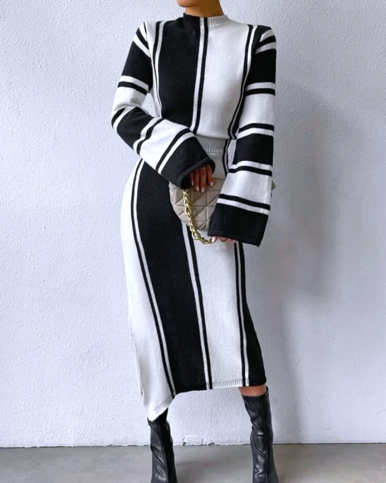 robe longue tendance noir et blanc