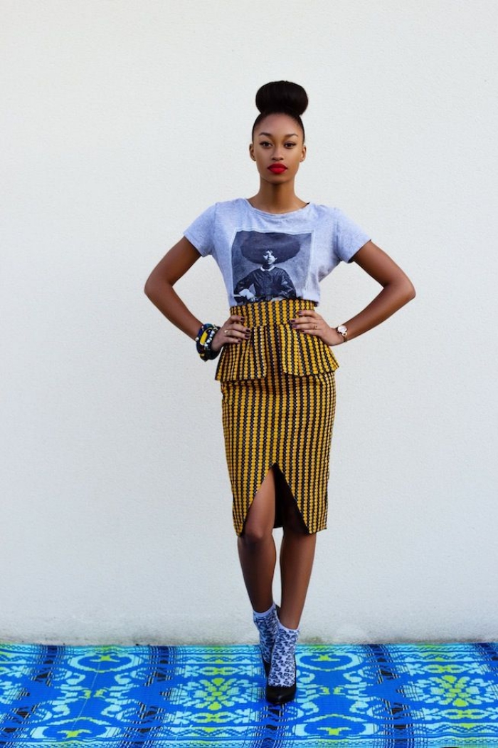 comment porter une blouse sport avec jupe africaine, modèle de jupe longue avec pente de style ethnique africain