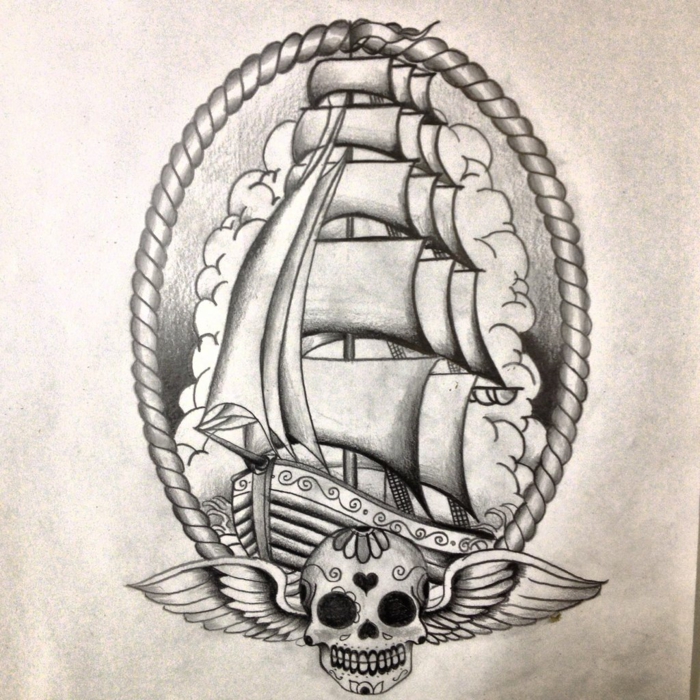 Plus beau tatouage catalogue de tatouage homme idées bateau volant et crane 