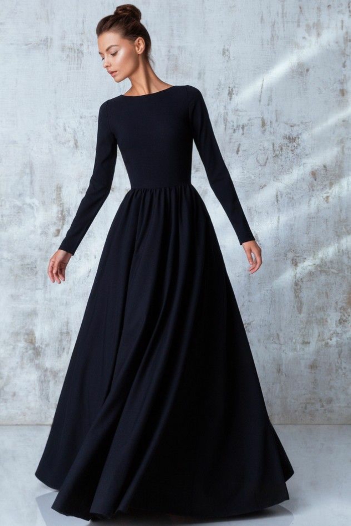 Noire robe longue fluide robe hiver tenue d hiver