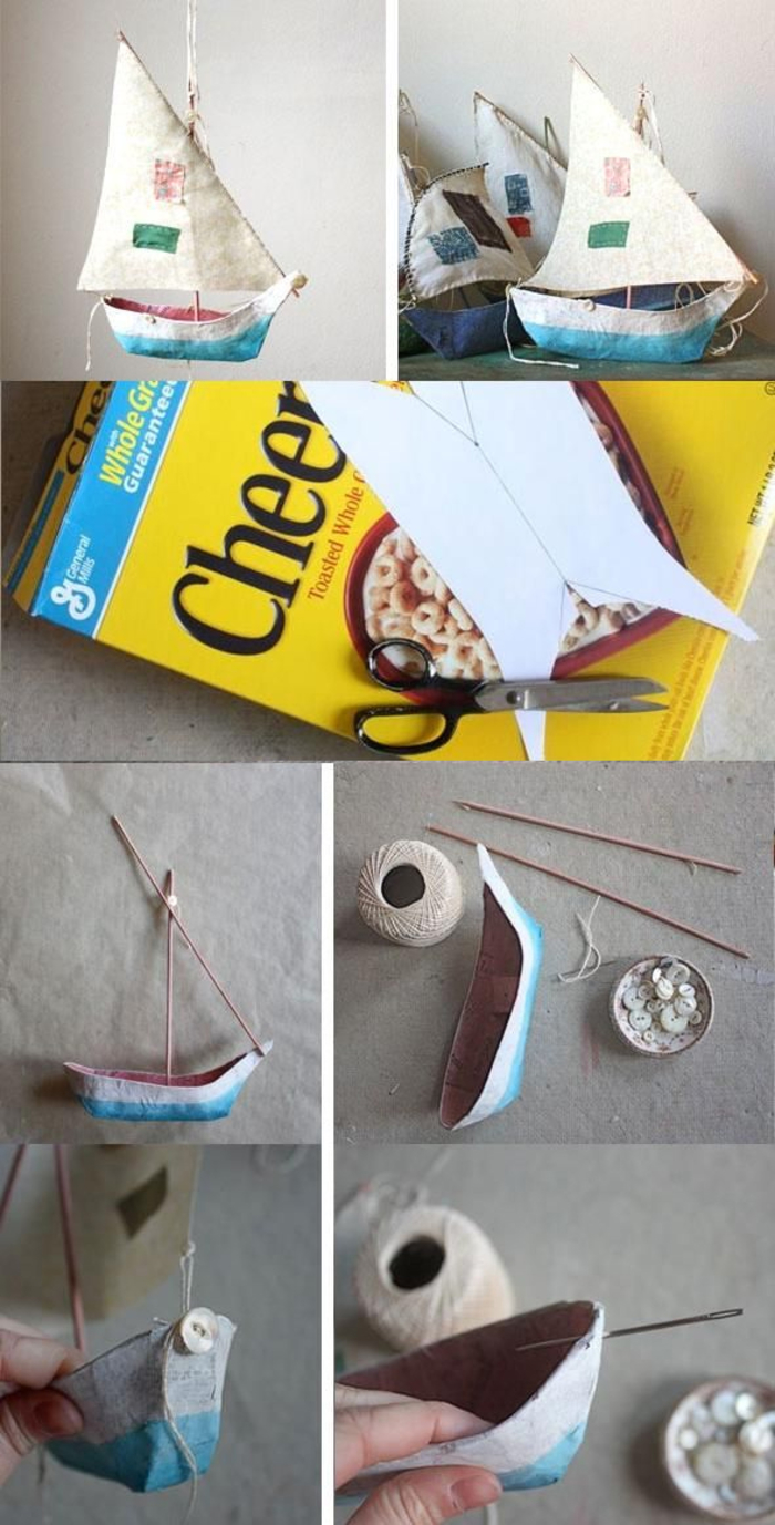 comment réaliser un bateau papier à partir d'une boîte de céréales recyclée, bricolage enfant avec des matériel de récup