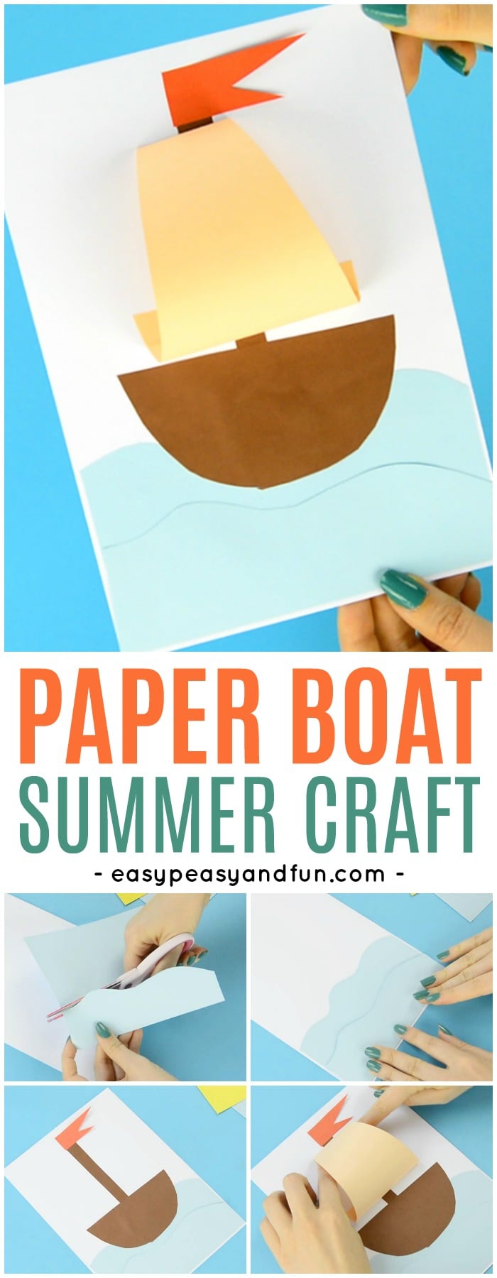 bricolage pour la maternelle avec un bateau découpé en papier coloré et collé sur une feuille blanche
