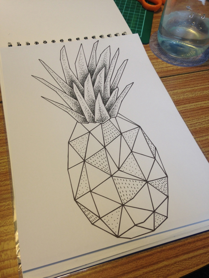 Ananas géométrique dessin ananas géométrique à reproduire idée dessin simple tuto