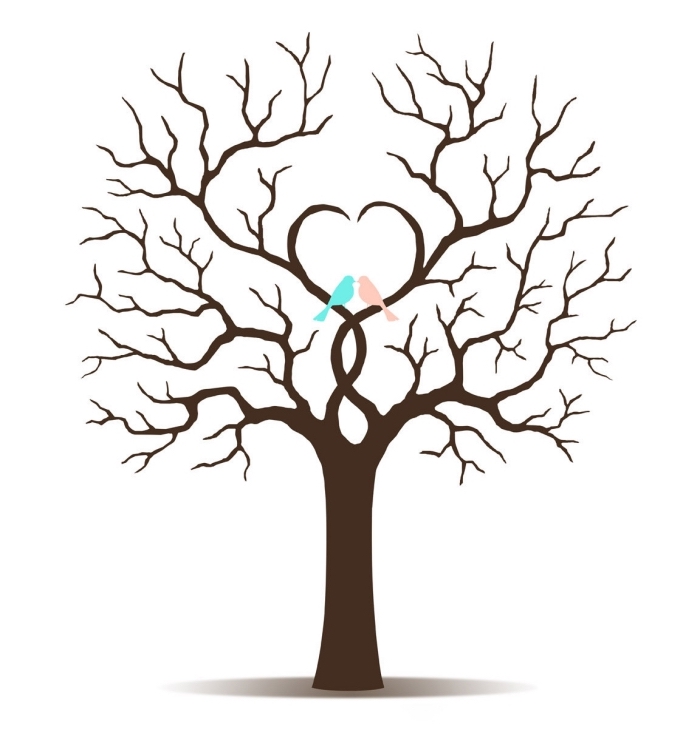 couple d'oiseaux amours assis sur les branches en forme de coeur d'un arbre symbole de l'amour et de la famille