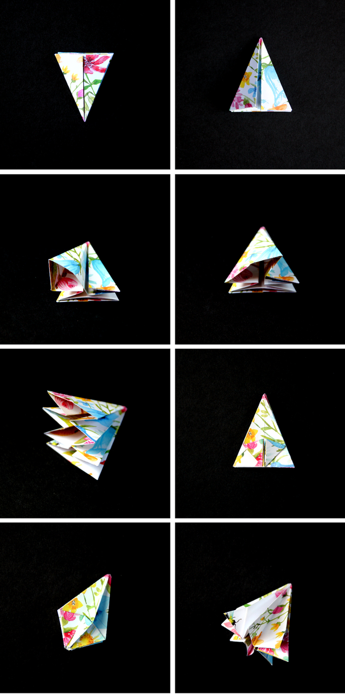 petit projet de pliage origami pour réaliser des gemmes précieuses aux motifs colorés, bricolage origami pour la fête de noël